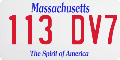 MA license plate 113DV7