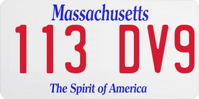 MA license plate 113DV9