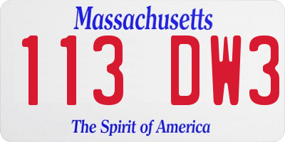 MA license plate 113DW3