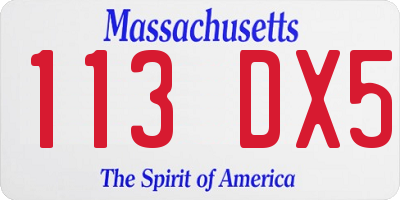 MA license plate 113DX5