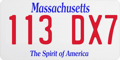 MA license plate 113DX7