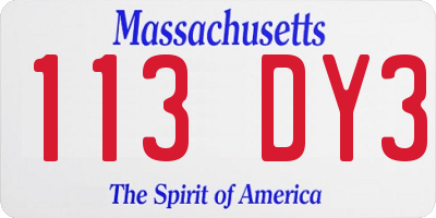 MA license plate 113DY3