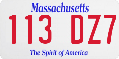 MA license plate 113DZ7