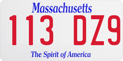 MA license plate 113DZ9