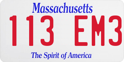 MA license plate 113EM3