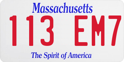 MA license plate 113EM7