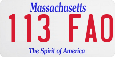 MA license plate 113FA0