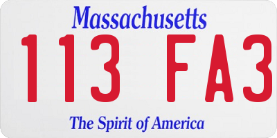 MA license plate 113FA3