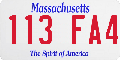 MA license plate 113FA4