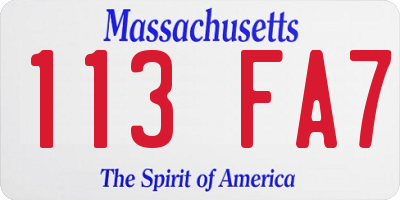 MA license plate 113FA7