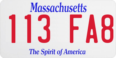 MA license plate 113FA8