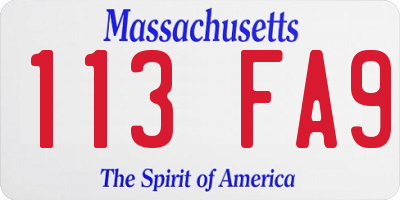 MA license plate 113FA9