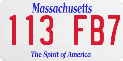 MA license plate 113FB7