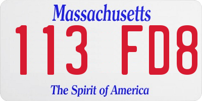 MA license plate 113FD8