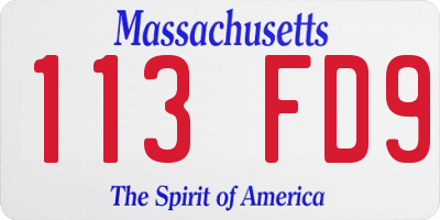MA license plate 113FD9