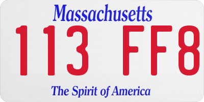 MA license plate 113FF8