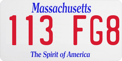 MA license plate 113FG8
