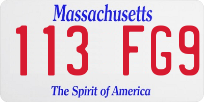 MA license plate 113FG9
