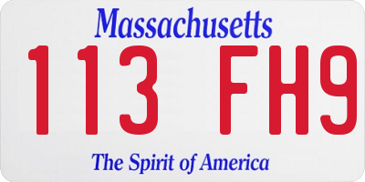 MA license plate 113FH9