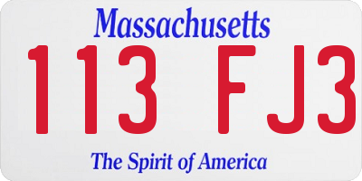 MA license plate 113FJ3
