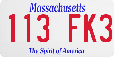 MA license plate 113FK3