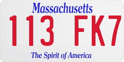 MA license plate 113FK7
