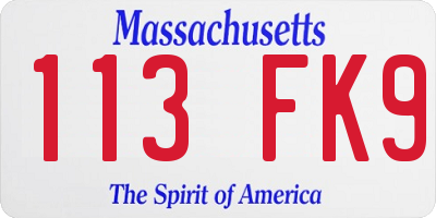 MA license plate 113FK9