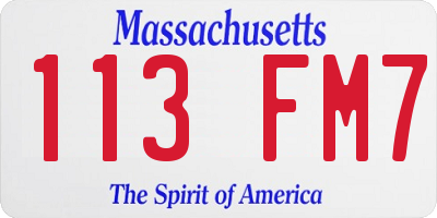 MA license plate 113FM7