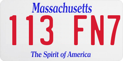 MA license plate 113FN7