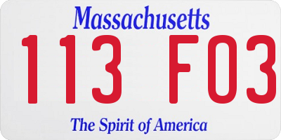 MA license plate 113FO3