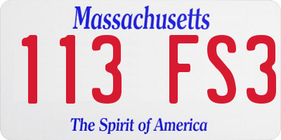 MA license plate 113FS3