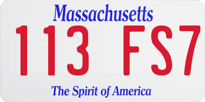 MA license plate 113FS7
