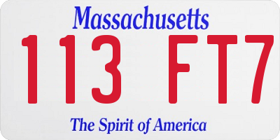 MA license plate 113FT7