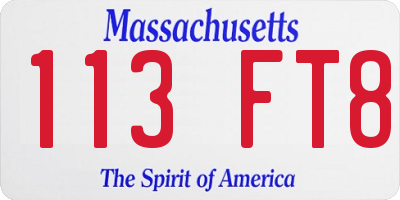 MA license plate 113FT8