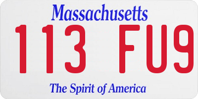 MA license plate 113FU9