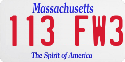 MA license plate 113FW3