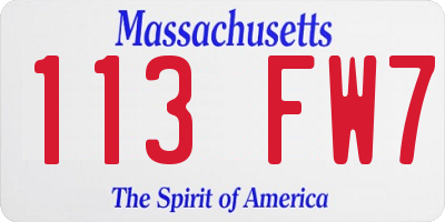 MA license plate 113FW7