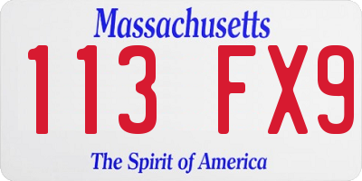 MA license plate 113FX9