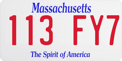 MA license plate 113FY7
