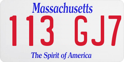 MA license plate 113GJ7