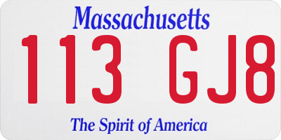 MA license plate 113GJ8