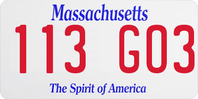 MA license plate 113GO3