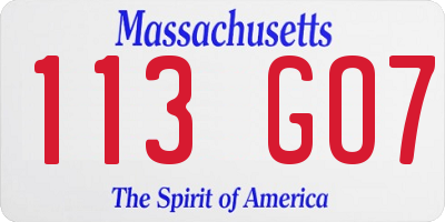 MA license plate 113GO7