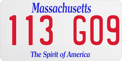 MA license plate 113GO9