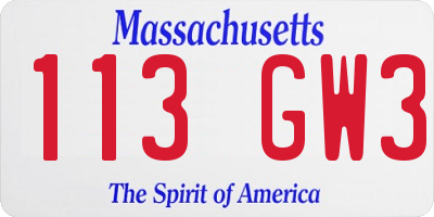 MA license plate 113GW3