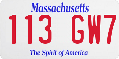 MA license plate 113GW7