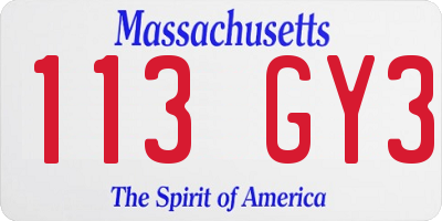 MA license plate 113GY3