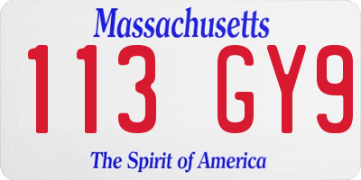 MA license plate 113GY9