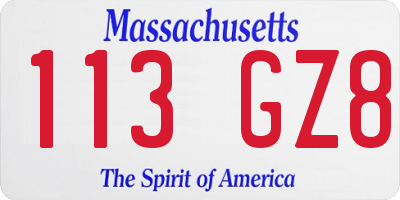 MA license plate 113GZ8
