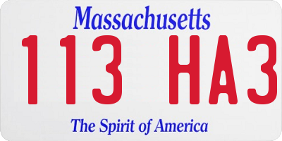 MA license plate 113HA3